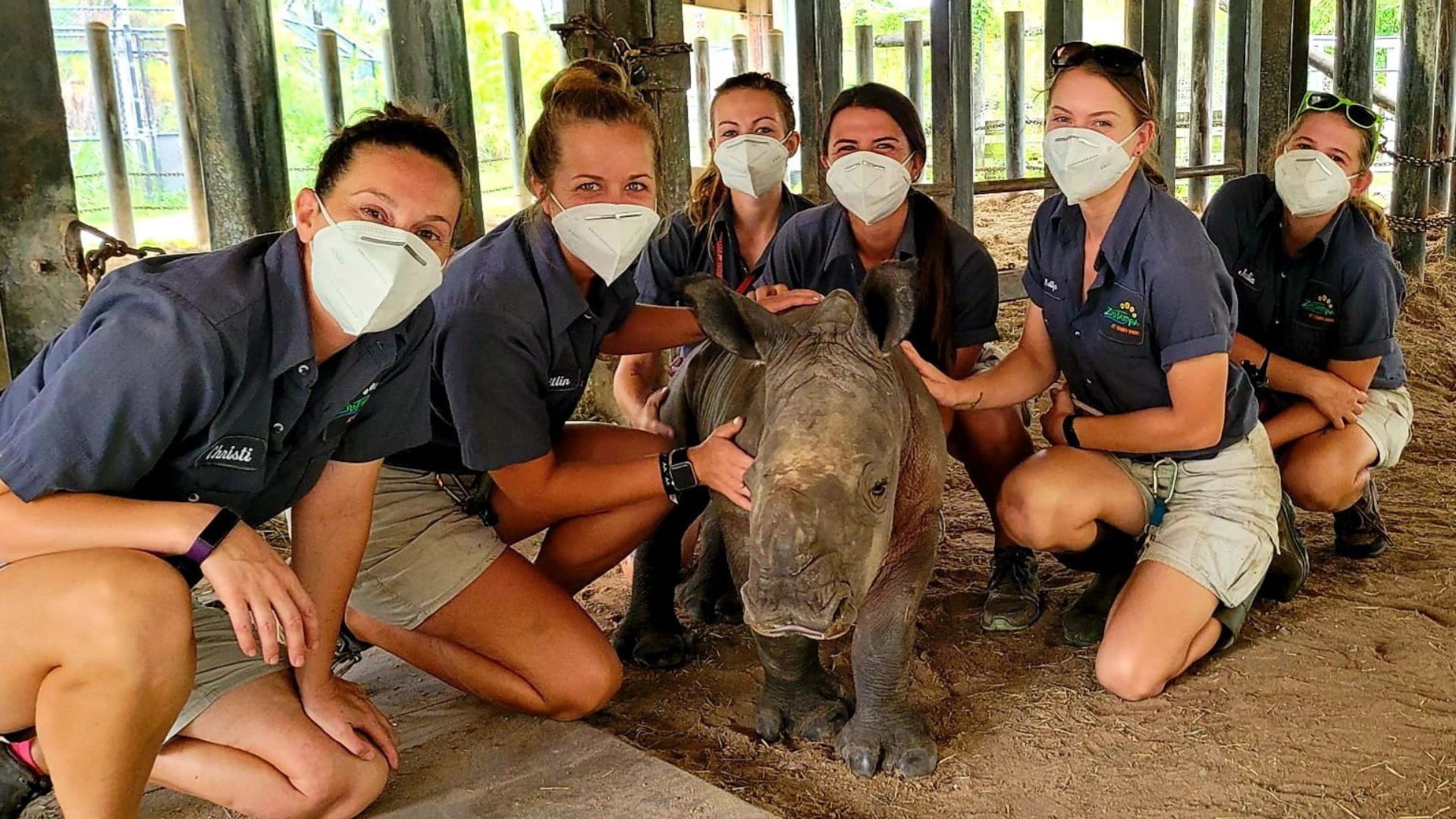 Zookeeper Africa Team with Baby Rhino ZooTampa